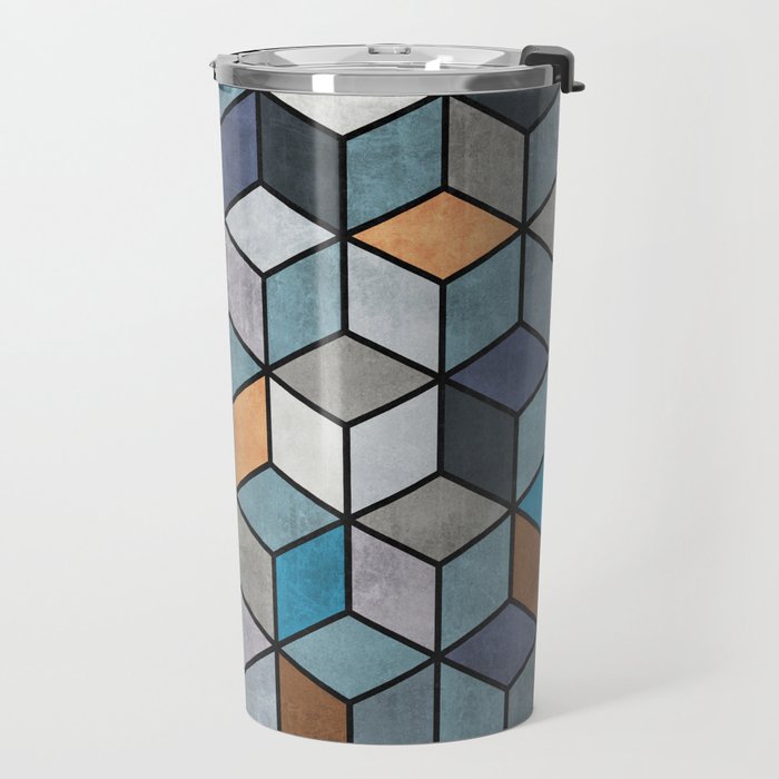 Colorful Concrete Cubes - Blue, Grey, Brown Travel Mug Gallery Image 2