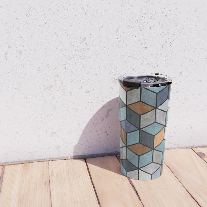Colorful Concrete Cubes - Blue, Grey, Brown Travel Mug Gallery Image 4