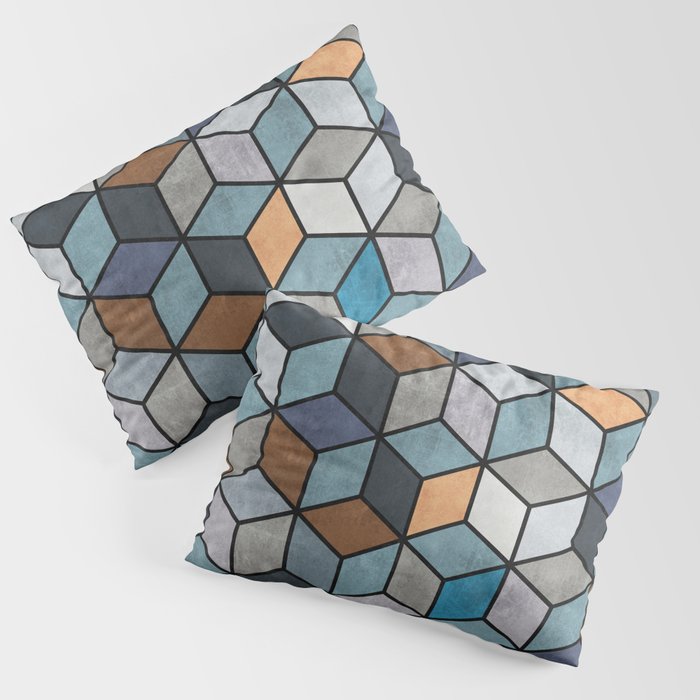 Colorful Concrete Cubes - Blue, Grey, Brown Pillow Sham Gallery Image 3
