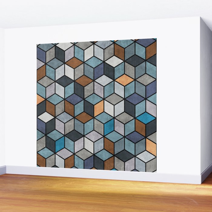 Colorful Concrete Cubes - Blue, Grey, Brown Wall Mural Gallery Image 2
