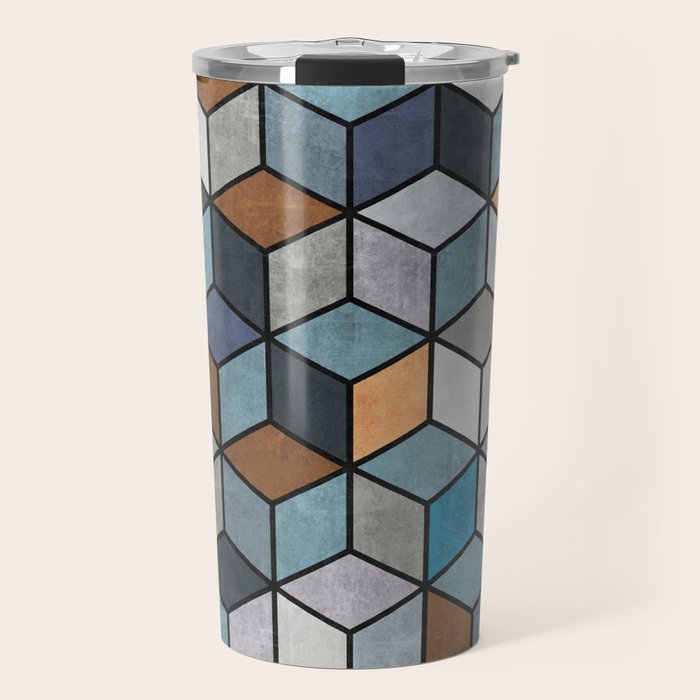 Colorful Concrete Cubes - Blue, Grey, Brown Travel Mug Gallery Image 1