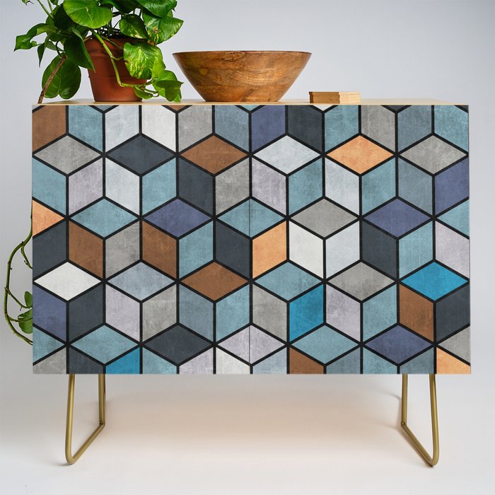 Colorful Concrete Cubes - Blue, Grey, Brown Credenza Gallery Image 1