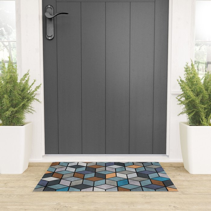 Colorful Concrete Cubes - Blue, Grey, Brown Welcome Mat Gallery Image 3
