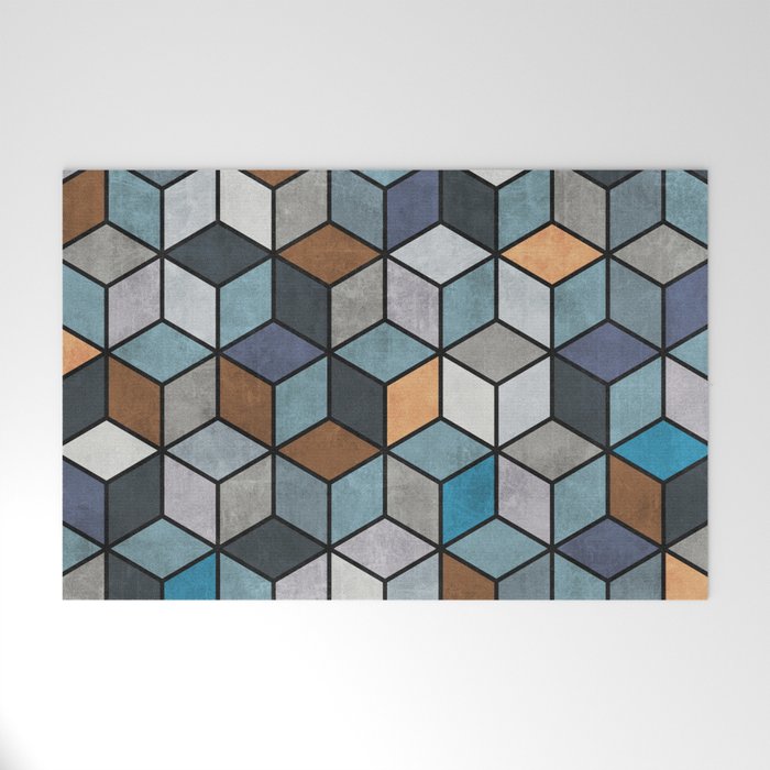Colorful Concrete Cubes - Blue, Grey, Brown Welcome Mat Gallery Image 1
