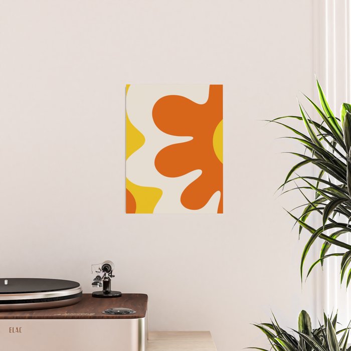 Happy Flower Retro 60s 70s Vibe Orange Yellow Cream Poster Gallery Image 2