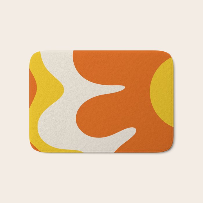 Happy Flower Retro 60s 70s Vibe Orange Yellow Cream Bath Mat Gallery Image 1