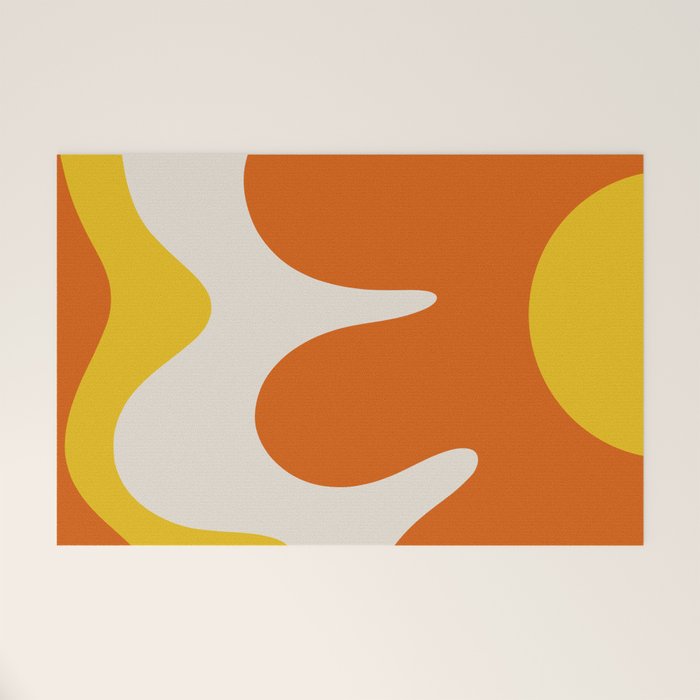 Happy Flower Retro 60s 70s Vibe Orange Yellow Cream Welcome Mat Gallery Image 1