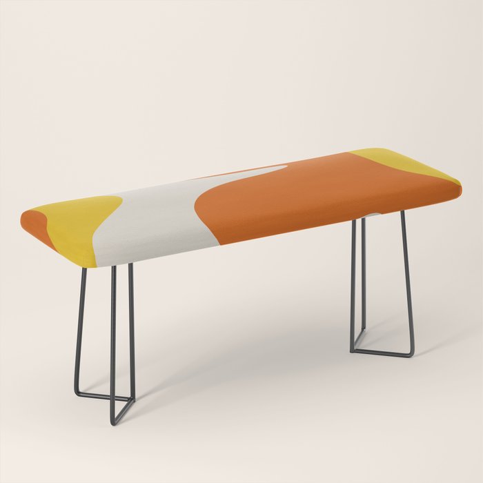 Happy Flower Retro 60s 70s Vibe Orange Yellow Cream Bench Gallery Image 1