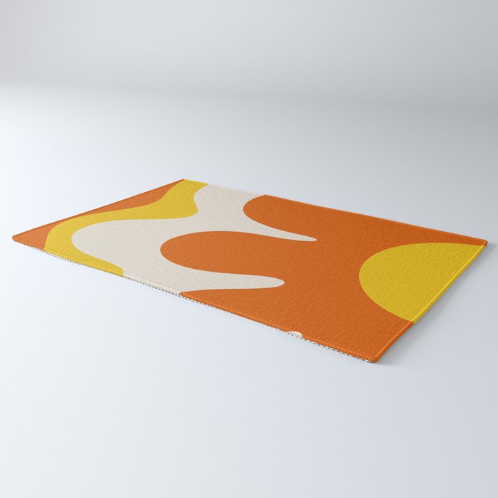 Happy Flower Retro 60s 70s Vibe Orange Yellow Cream Rug Gallery Image 3