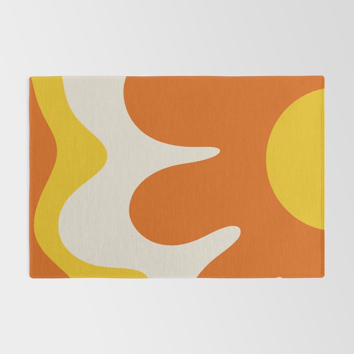 Happy Flower Retro 60s 70s Vibe Orange Yellow Cream Rug Gallery Image 2