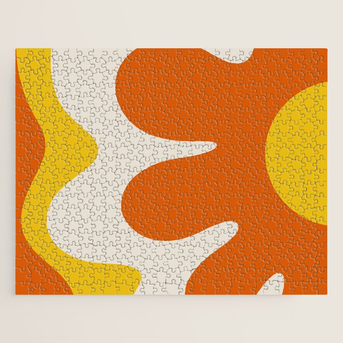Happy Flower Retro 60s 70s Vibe Orange Yellow Cream Jigsaw Puzzle Gallery Image 1