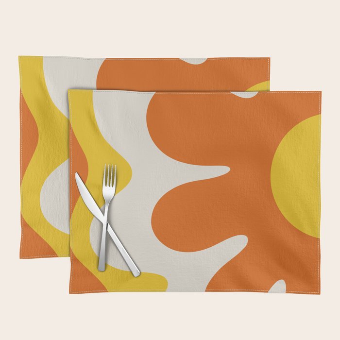 Happy Flower Retro 60s 70s Vibe Orange Yellow Cream Placemat Gallery Image 1