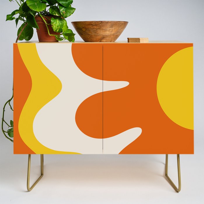 Happy Flower Retro 60s 70s Vibe Orange Yellow Cream Credenza Gallery Image 1