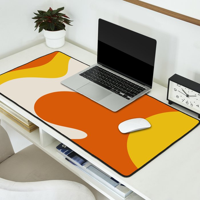 Happy Flower Retro 60s 70s Vibe Orange Yellow Cream Desk Mat Gallery Image 2