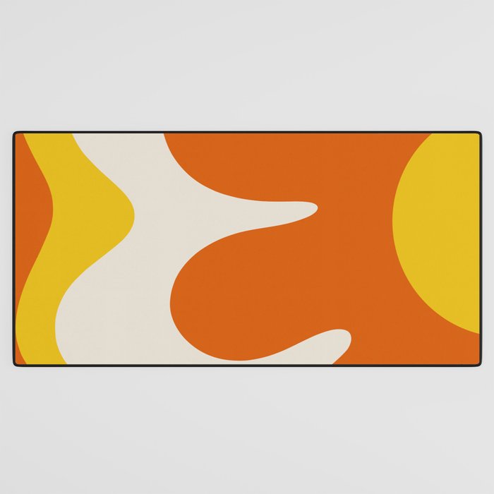 Happy Flower Retro 60s 70s Vibe Orange Yellow Cream Desk Mat Gallery Image 3