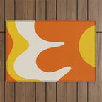 Happy Flower Retro 60s 70s Vibe Orange Yellow Cream Outdoor Rug Gallery Image 1