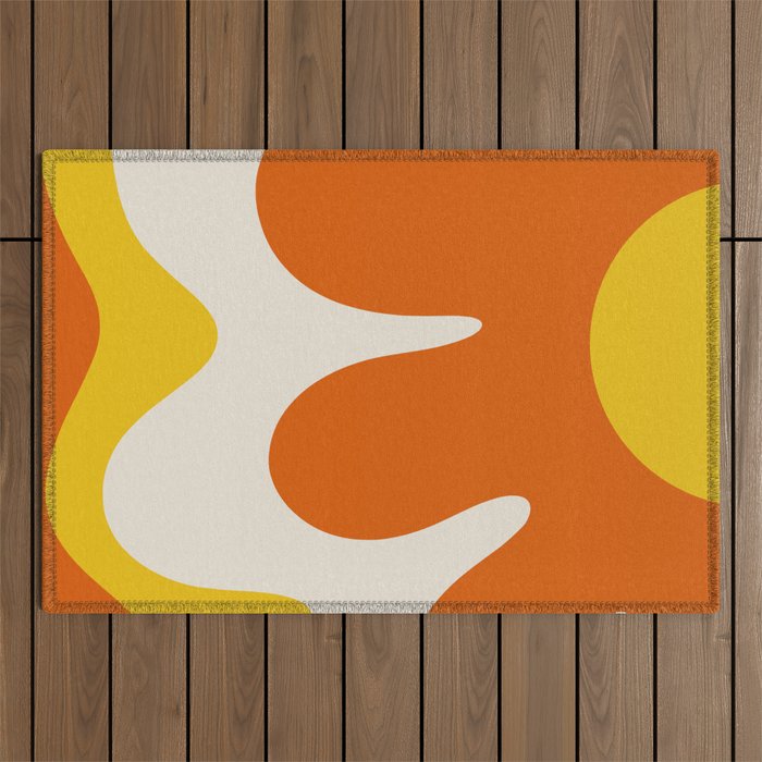 Happy Flower Retro 60s 70s Vibe Orange Yellow Cream Outdoor Rug Gallery Image 1