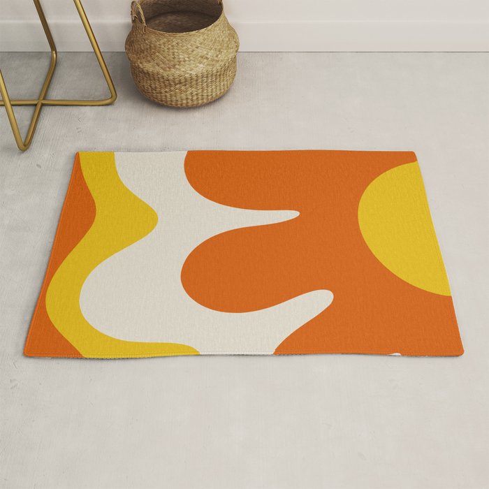 Happy Flower Retro 60s 70s Vibe Orange Yellow Cream Rug Gallery Image 1