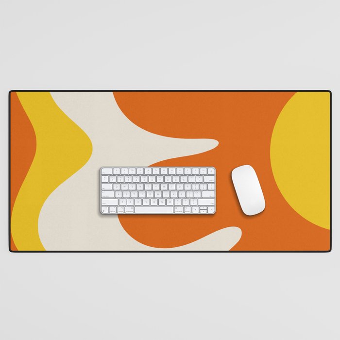 Happy Flower Retro 60s 70s Vibe Orange Yellow Cream Desk Mat Gallery Image 1