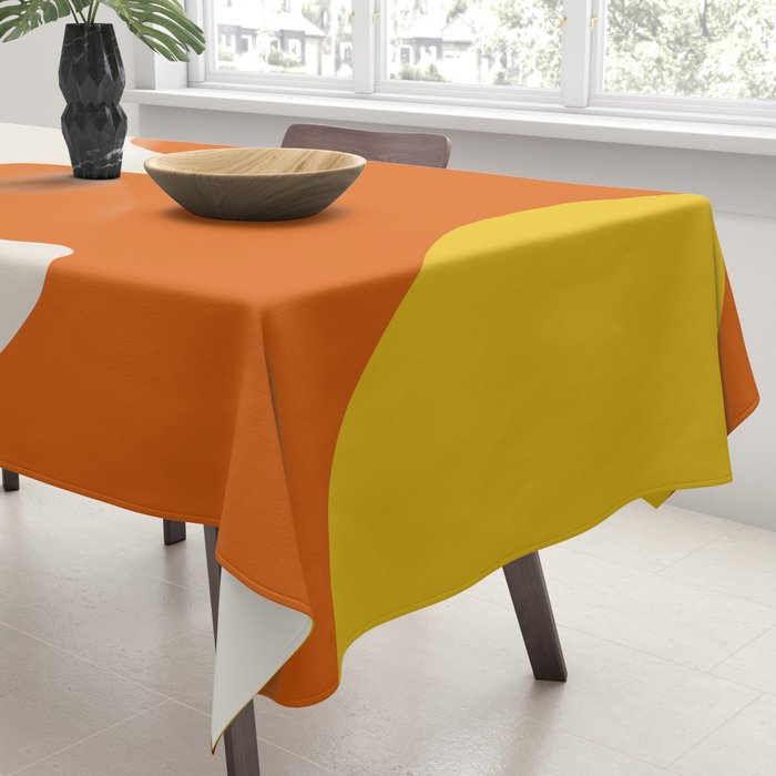 Happy Flower Retro 60s 70s Vibe Orange Yellow Cream Tablecloth Gallery Image 3