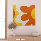 Happy Flower Retro 60s 70s Vibe Orange Yellow Cream Wall Tapestry Gallery Image 2