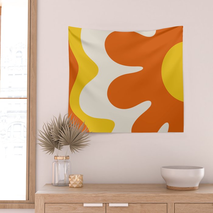 Happy Flower Retro 60s 70s Vibe Orange Yellow Cream Wall Tapestry Gallery Image 2