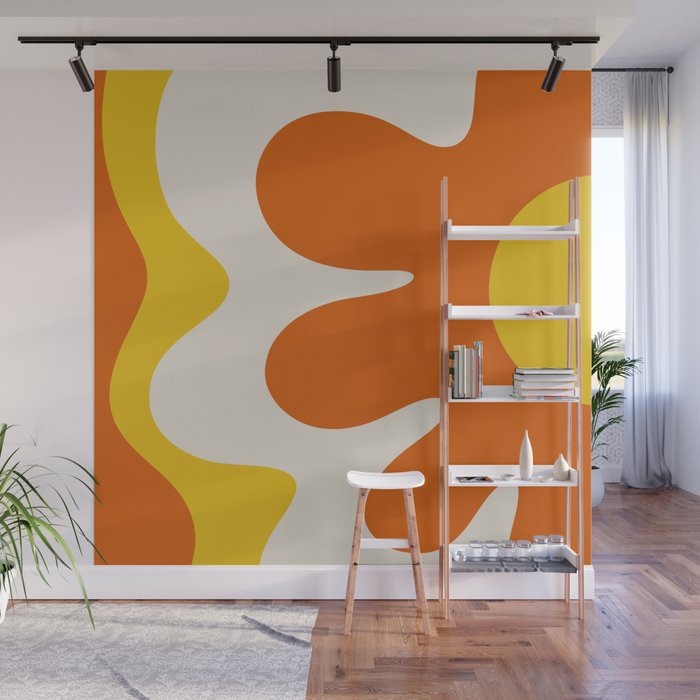 Happy Flower Retro 60s 70s Vibe Orange Yellow Cream Wall Mural Gallery Image 1