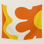 Happy Flower Retro 60s 70s Vibe Orange Yellow Cream Wall Tapestry Gallery Image 4