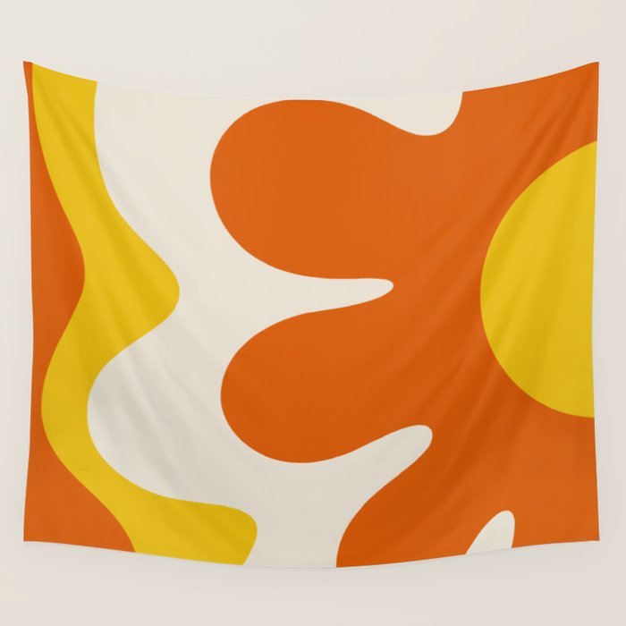 Happy Flower Retro 60s 70s Vibe Orange Yellow Cream Wall Tapestry Gallery Image 4