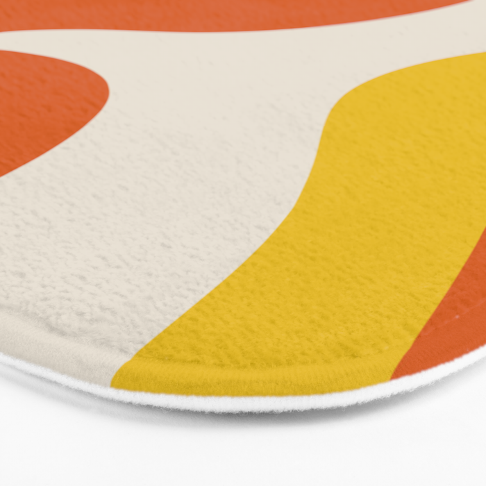 Happy Flower Retro 60s 70s Vibe Orange Yellow Cream Bath Mat Gallery Image 3