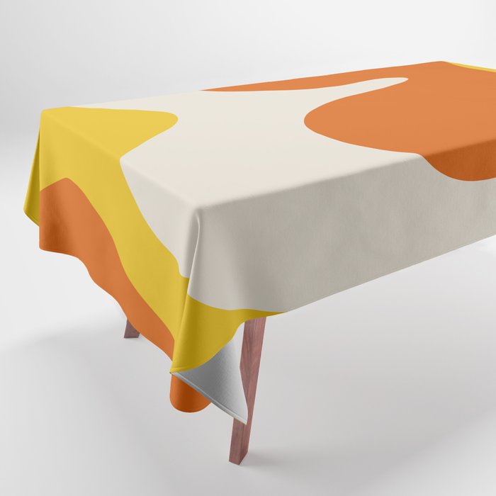 Happy Flower Retro 60s 70s Vibe Orange Yellow Cream Tablecloth Gallery Image 1