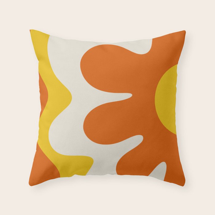 Happy Flower Retro 60s 70s Vibe Orange Yellow Cream Throw Pillow Gallery Image 6