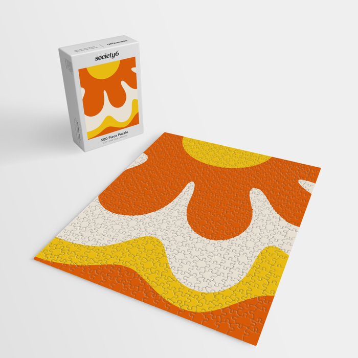 Happy Flower Retro 60s 70s Vibe Orange Yellow Cream Jigsaw Puzzle Gallery Image 2