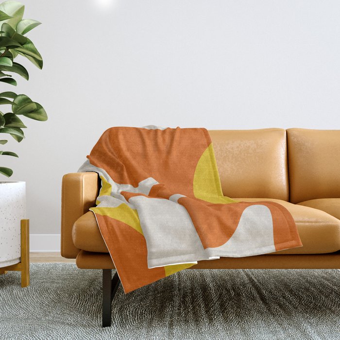 Happy Flower Retro 60s 70s Vibe Orange Yellow Cream Throw Blanket Gallery Image 1