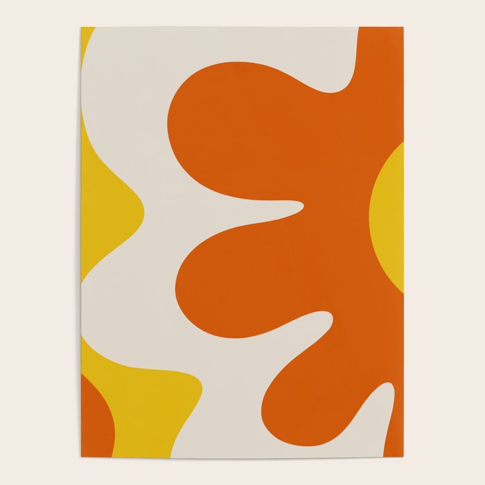 Happy Flower Retro 60s 70s Vibe Orange Yellow Cream Poster Gallery Image 1