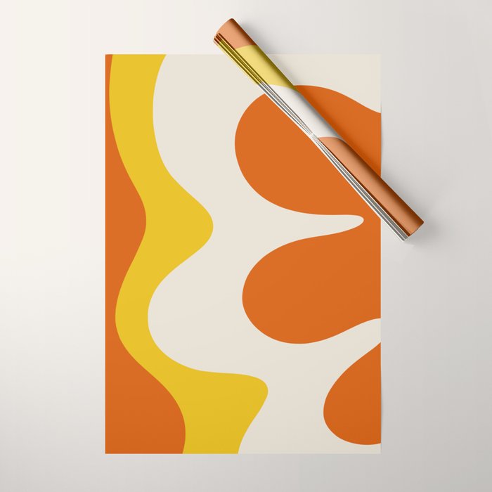 Happy Flower Retro 60s 70s Vibe Orange Yellow Cream Wrapping Paper Gallery Image 1