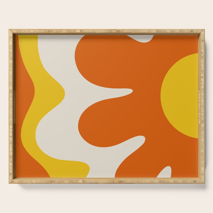 Happy Flower Retro 60s 70s Vibe Orange Yellow Cream Serving Tray Gallery Image 1
