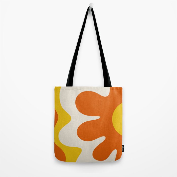 Happy Flower Retro 60s 70s Vibe Orange Yellow Cream Tote Bag Gallery Image 2
