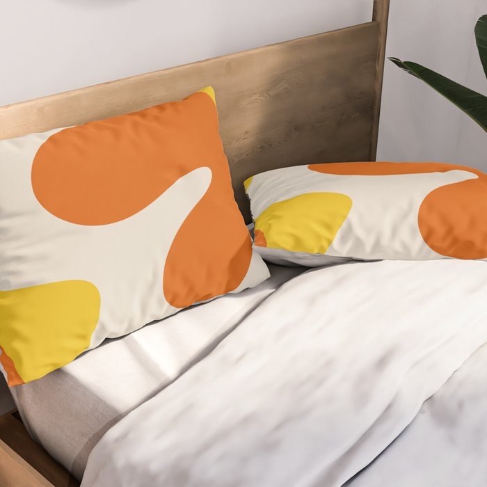 Happy Flower Retro 60s 70s Vibe Orange Yellow Cream Pillow Sham Gallery Image 2