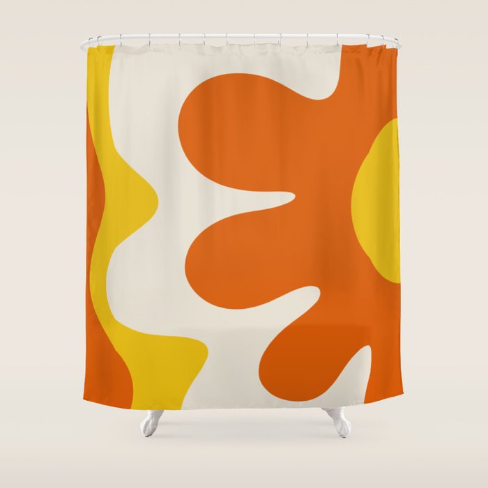 Happy Flower Retro 60s 70s Vibe Orange Yellow Cream Shower Curtain Gallery Image 1