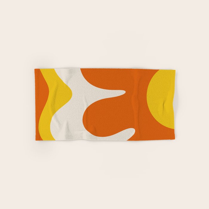 Happy Flower Retro 60s 70s Vibe Orange Yellow Cream Bath Towel Gallery Image 1