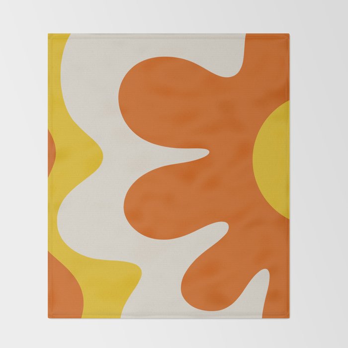 Happy Flower Retro 60s 70s Vibe Orange Yellow Cream Throw Blanket Gallery Image 2