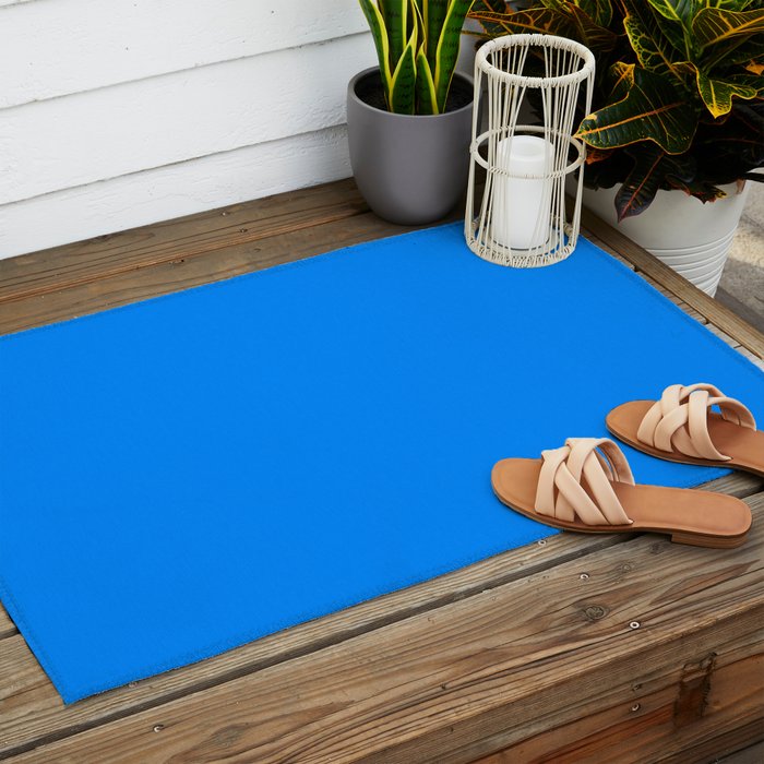 Blue Solid Color Bright Vivid Bold Accent Outdoor Rug Gallery Image 2