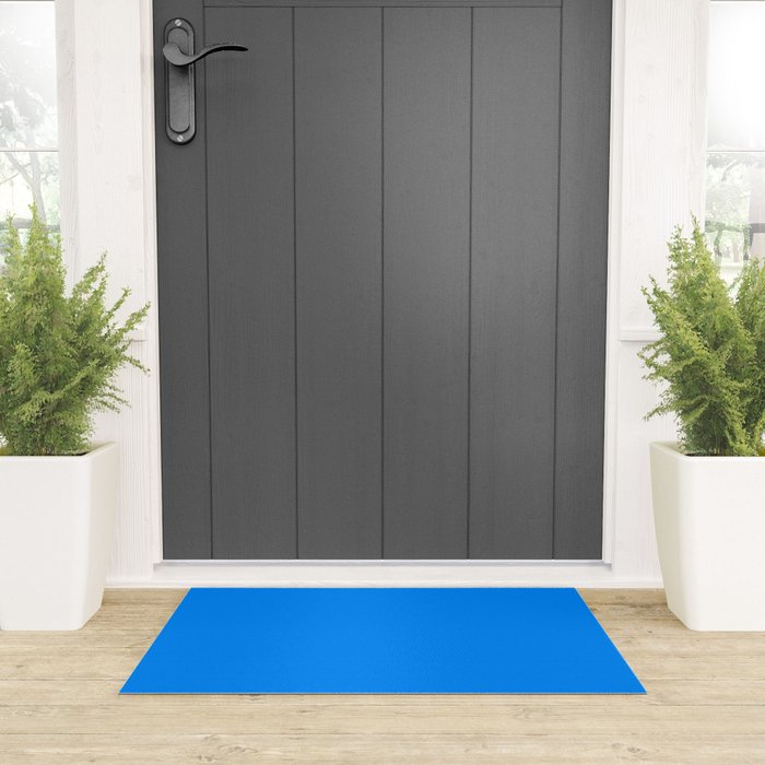 Blue Solid Color Bright Vivid Bold Accent Welcome Mat Gallery Image 3