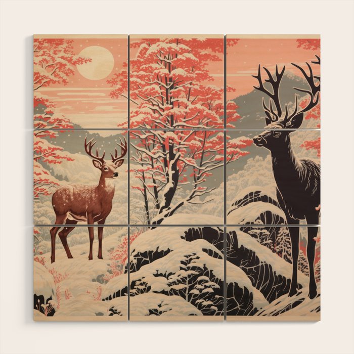 Majestic Winter Mountain Deer  Wood Wall Art Gallery Image 1