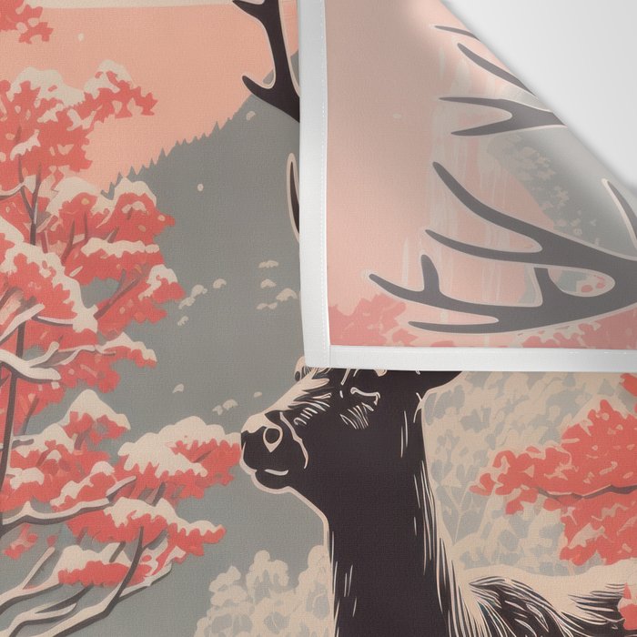 Majestic Winter Mountain Deer  Wall Tapestry Gallery Image 3