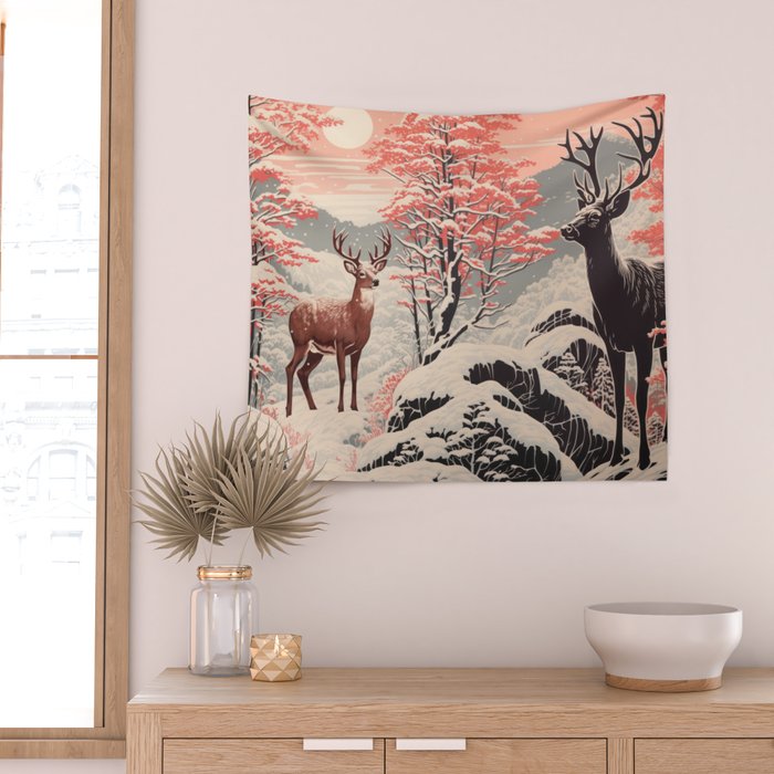 Majestic Winter Mountain Deer  Wall Tapestry Gallery Image 2