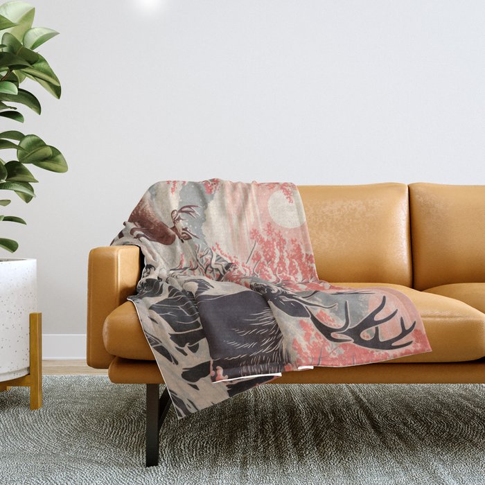 Majestic Winter Mountain Deer  Throw Blanket Gallery Image 1