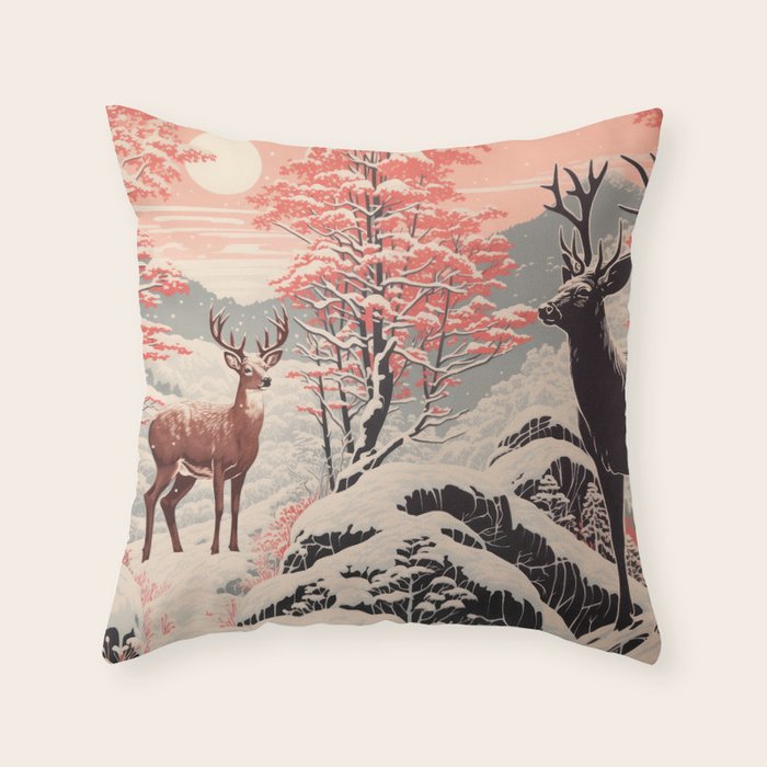 Majestic Winter Mountain Deer  Throw Pillow Gallery Image 6