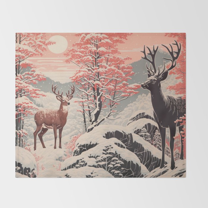 Majestic Winter Mountain Deer  Throw Blanket Gallery Image 2